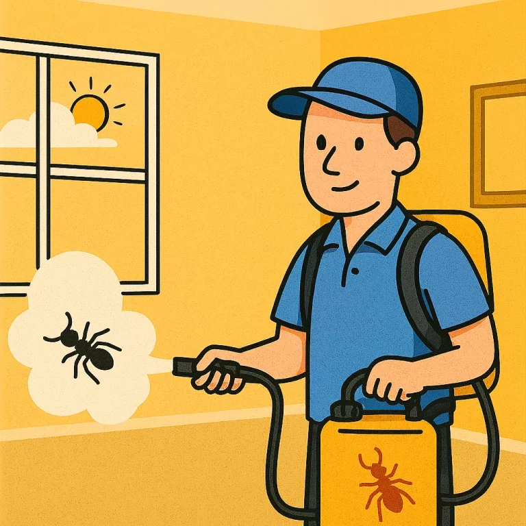 Illustration d'un technicien Target Fourmi réalisant une désinsectisation fourmi.