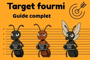 Illustration target fourmi d'un mugshot avec différentes espèces de fourmis pour illustrer le guide sur les fourmis.