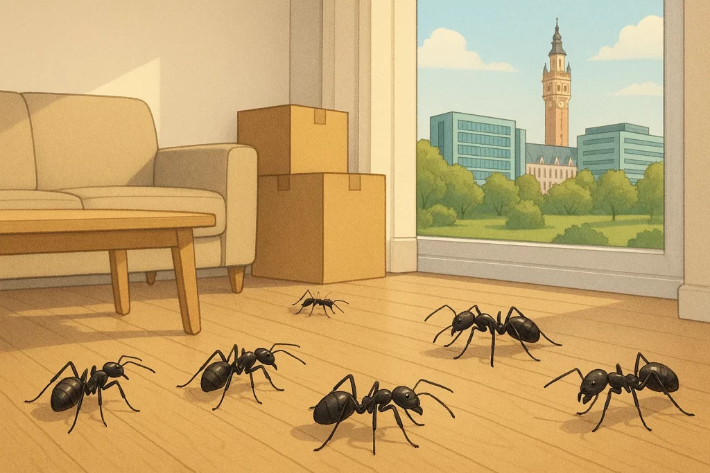 Illustration style dessin d'une maison envahi par les fourmis à Villeneuve-D'Ascq