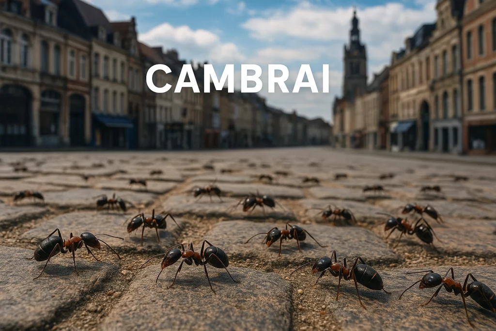 Illustration de dizaines de fourmis noires dans la ville de Cambrai pour mettre en avant le service de désinsectisation anti fourmis à Cambrai.